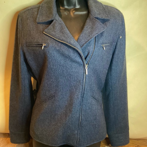 LAUREN Ralph Lauren BLUE TWEED MOTO LAMBSWOOL JACKET SZ. 10 & WOOL/SILK SCARF - Picture 5 of 14